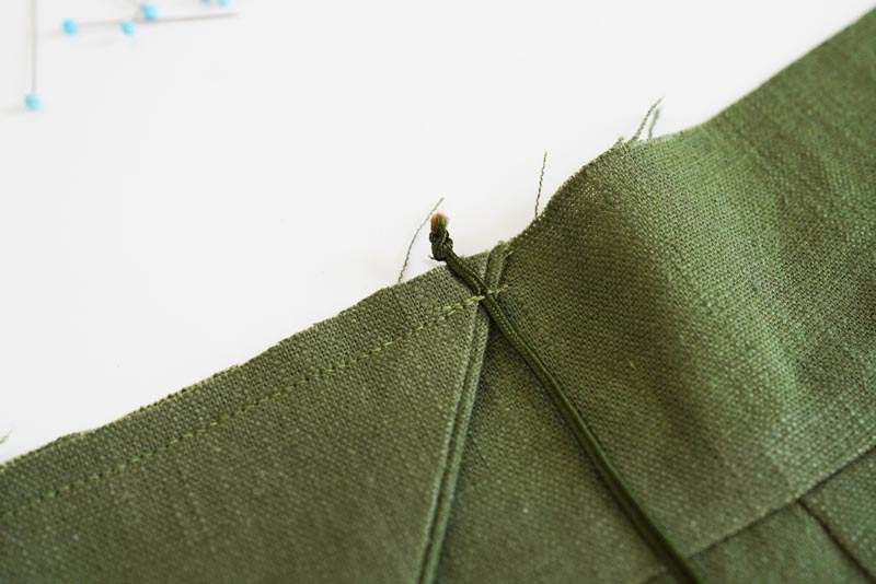 Sewing pattern for women's linen dress with spaghetti straps and exposed back LINEN - assembling the back pieces